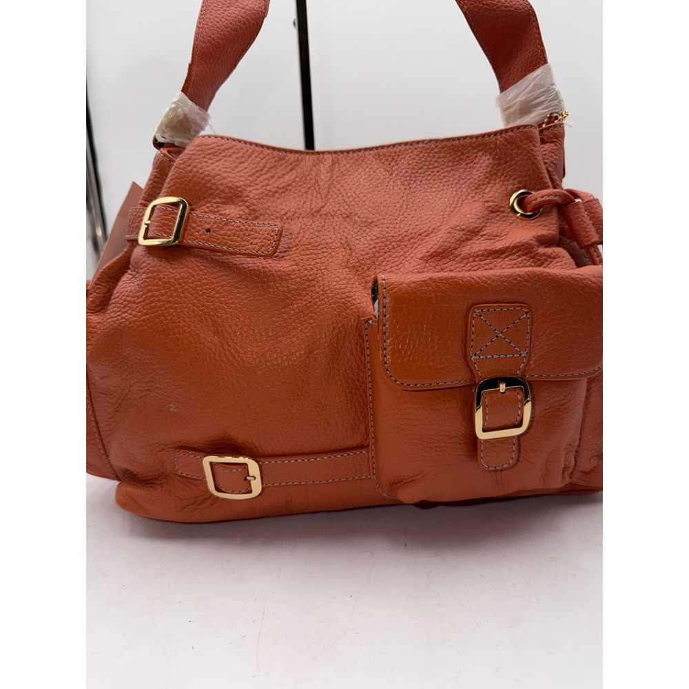 Maxx New York Burnt Orange Pebbled Leather Shoulder Bag Hobo Front Pocket NWT - Picture 2 of 12